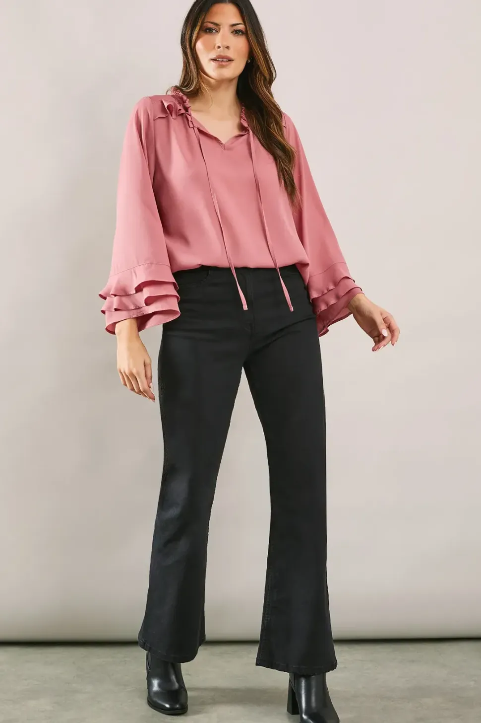Ruffle Detail Tie Neck Blouse