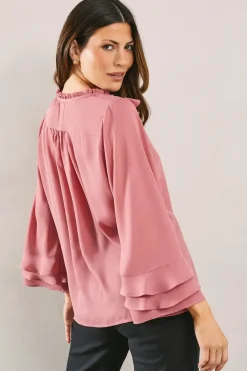 Ruffle Detail Tie Neck Blouse