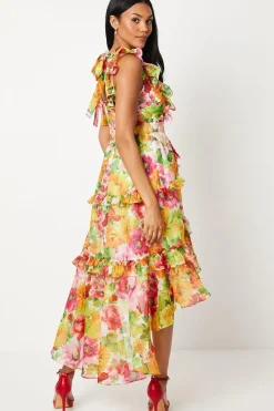 Ruffle Detail Wrap Organza Midi Dress