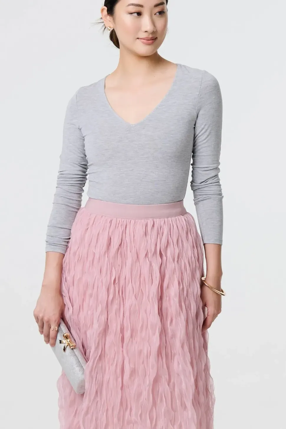 Ruffled High Waist Semi Sheer Midi Skirt