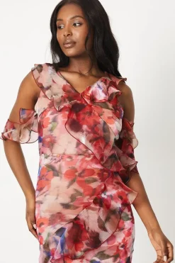 Ruffle Front Chiffon Midi Dress