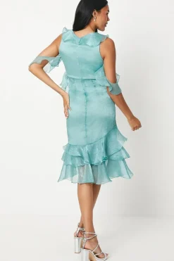 Ruffle Front Chiffon Midi Dress