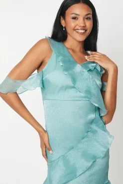 Ruffle Front Chiffon Midi Dress