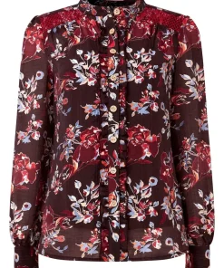 Ruffle-Front Floral Blouse