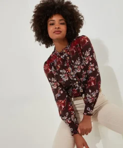 Ruffle-Front Floral Blouse