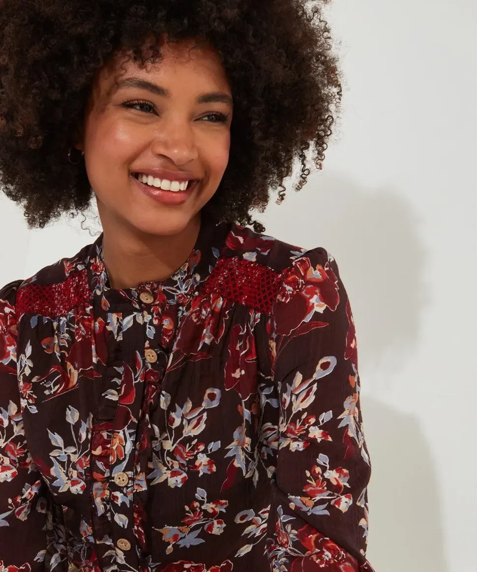 Ruffle-Front Floral Blouse