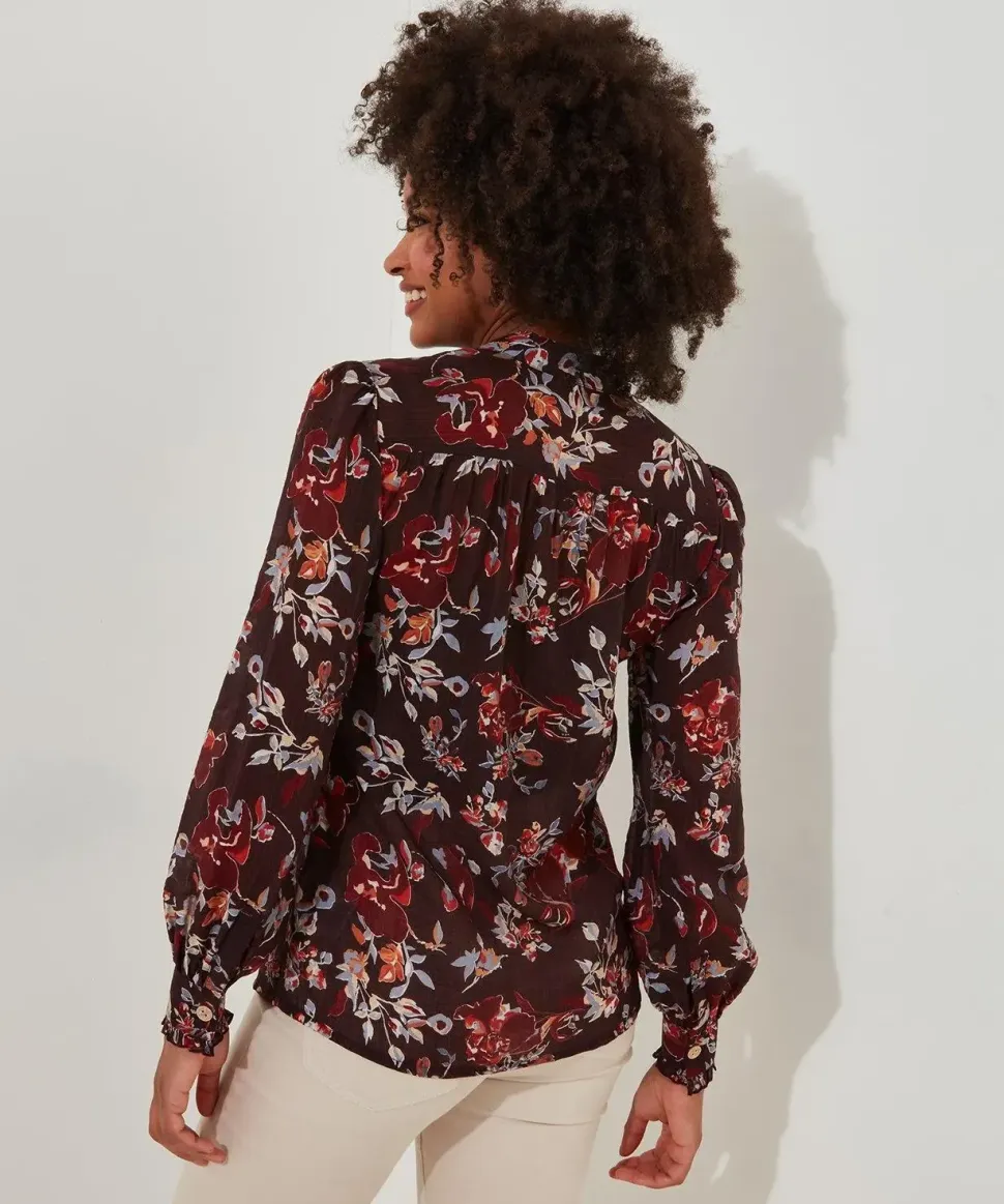 Ruffle-Front Floral Blouse