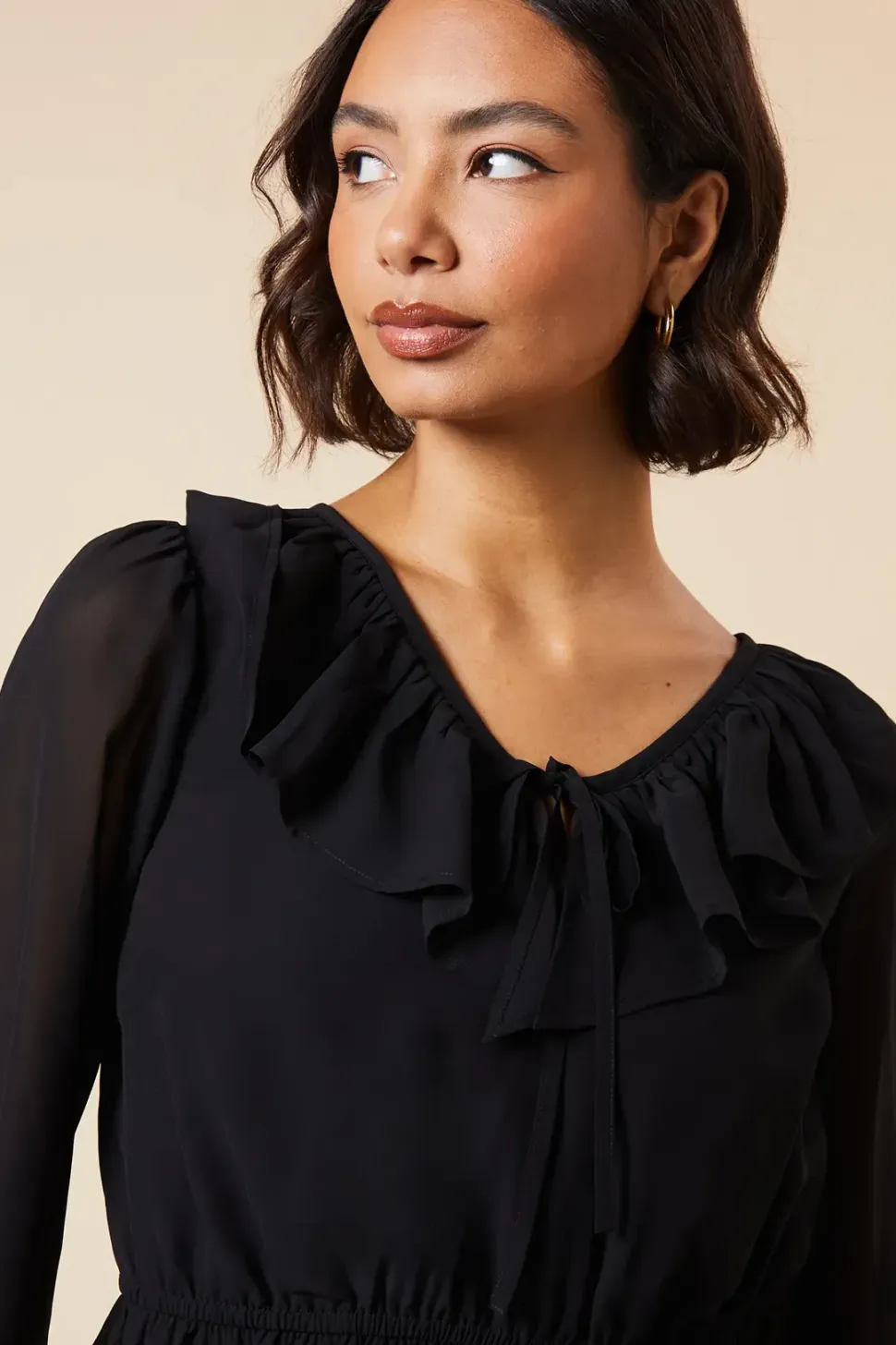 Ruffle Front Long Sleeve Blouse