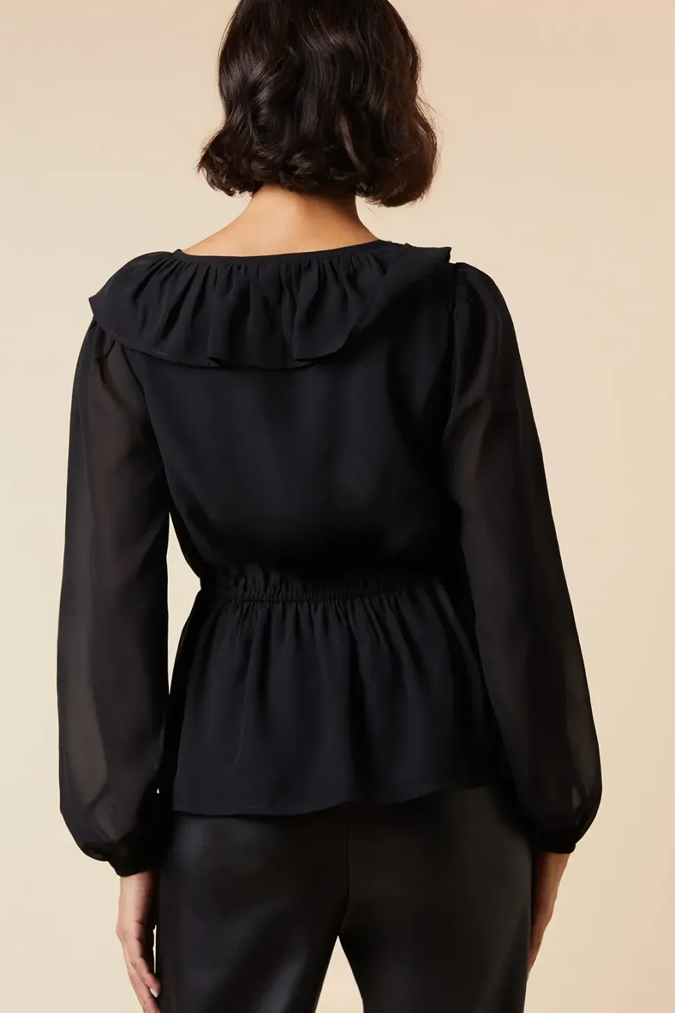 Ruffle Front Long Sleeve Blouse