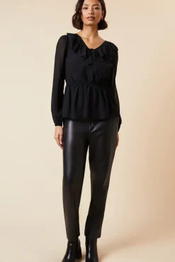 Ruffle Front Long Sleeve Blouse