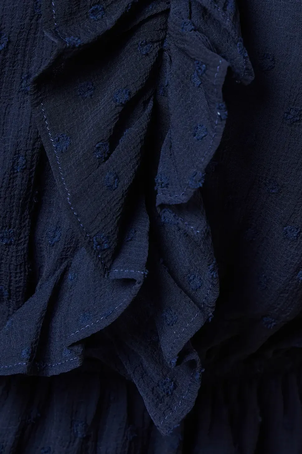 Ruffle Front Long Sleeve Dobby Chiffon Blouse