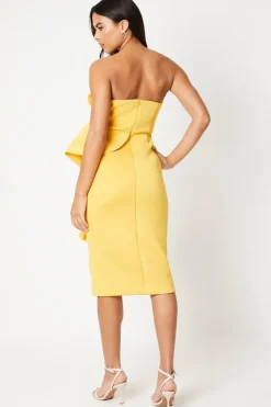 Ruffle Front Pleat Detail Bandeau Pencil Dress