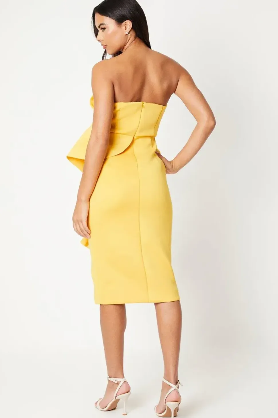 Ruffle Front Pleat Detail Bandeau Pencil Dress