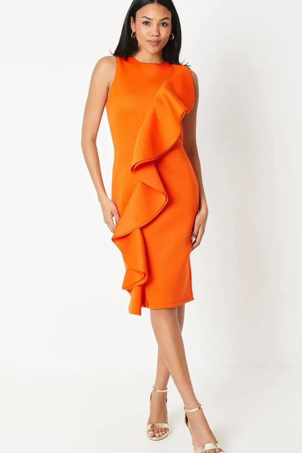 Ruffle Front Scuba Pencil Dress