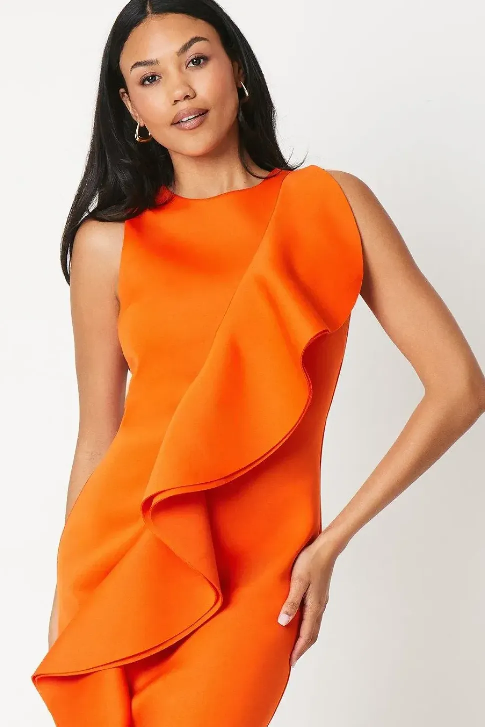 Ruffle Front Scuba Pencil Dress