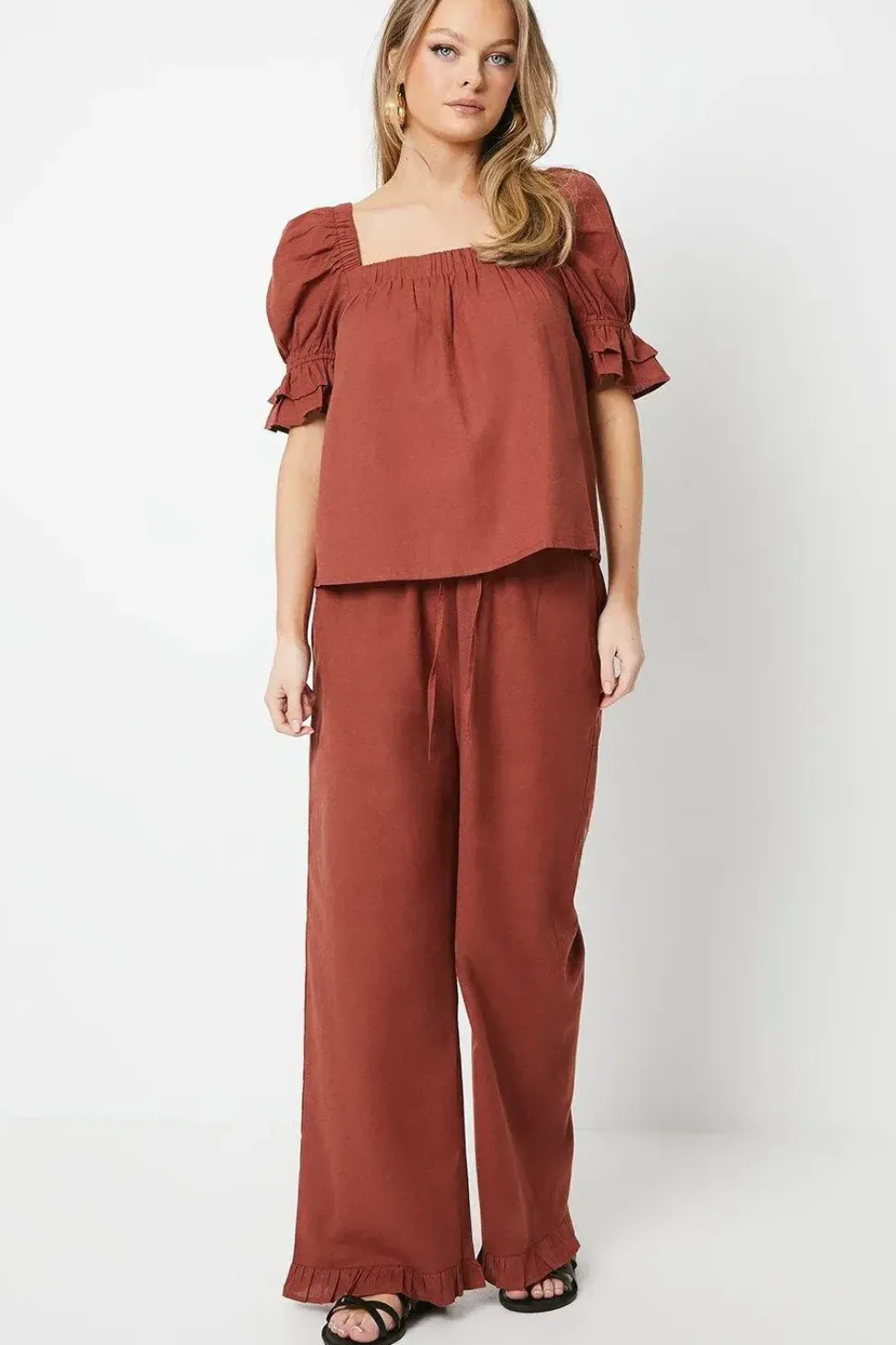 Ruffle Hem Wide Leg Trouser