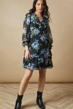 Ruffle Neckline Chiffon Mini Dress