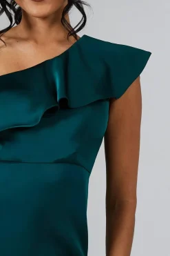 Ruffle One Shoulder Satin Maxi Bridemaids Dress