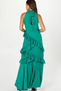 Ruffle Skirt High Neck Midi Dress