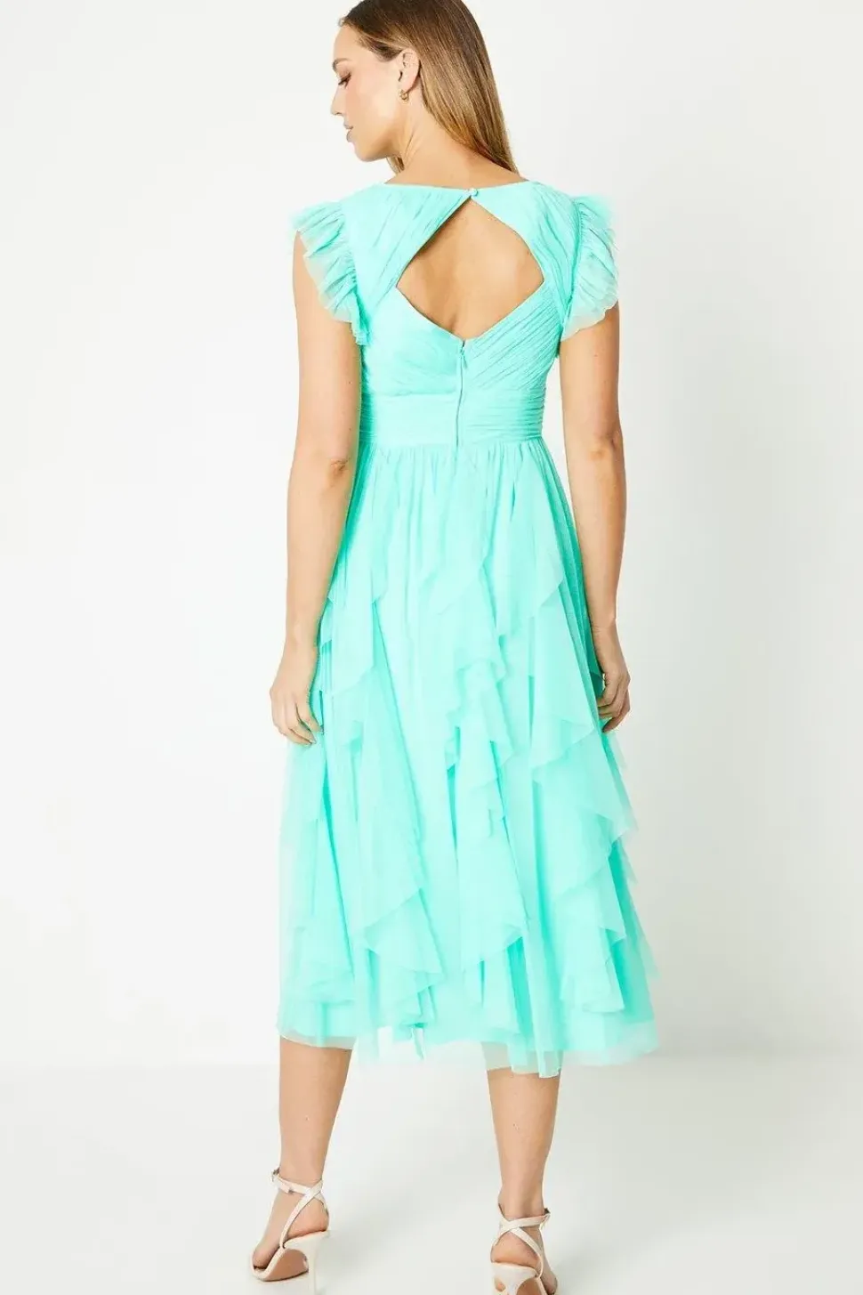 Ruffle Skirt Mesh Midi Dress