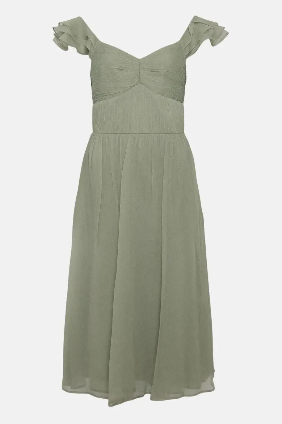 Ruffle Sleeve Crinkle Chiffon Midi Dress