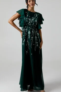 Ruffle Sleeve Embroidered Bridesmaid Dress