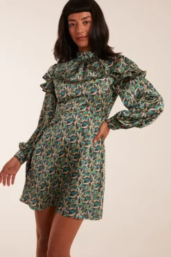 Ruffle Sleeve High Neck Swing Dress