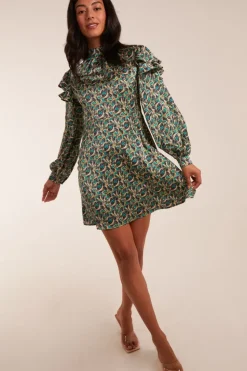 Ruffle Sleeve High Neck Swing Dress