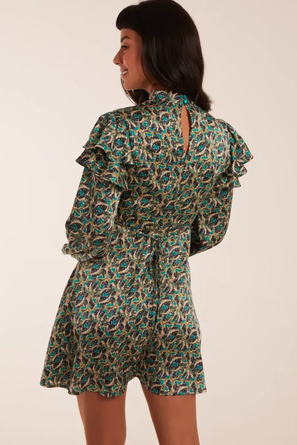 Ruffle Sleeve High Neck Swing Dress