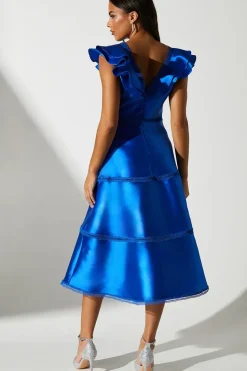 Ruffle Sleeve Lace Panelled Twill Dress