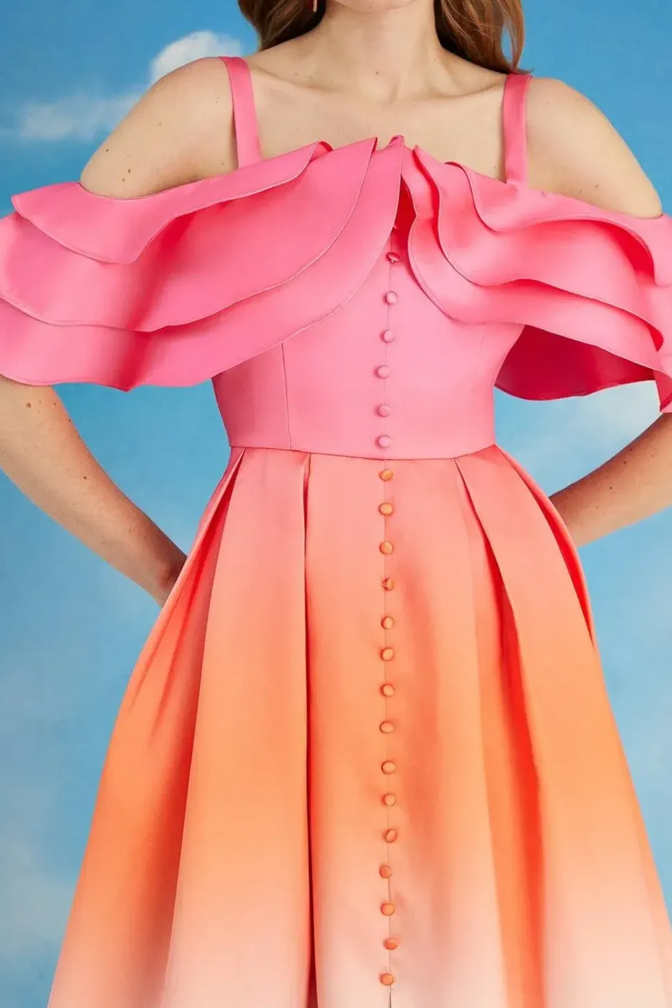Ruffle Sleeve Ombre Midi Dress