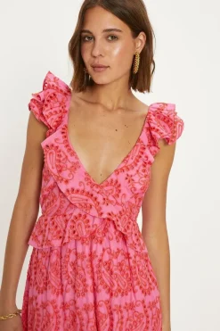 Ruffle Strap Tie Back Broderie Dress