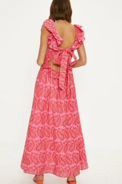 Ruffle Strap Tie Back Broderie Dress