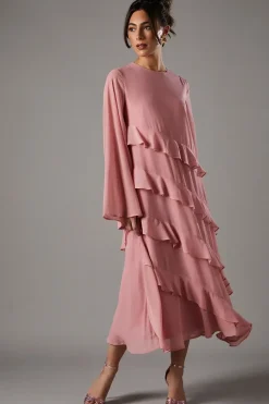 Ruffle Tiered Long Sleeve Gown