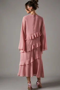 Ruffle Tiered Long Sleeve Gown