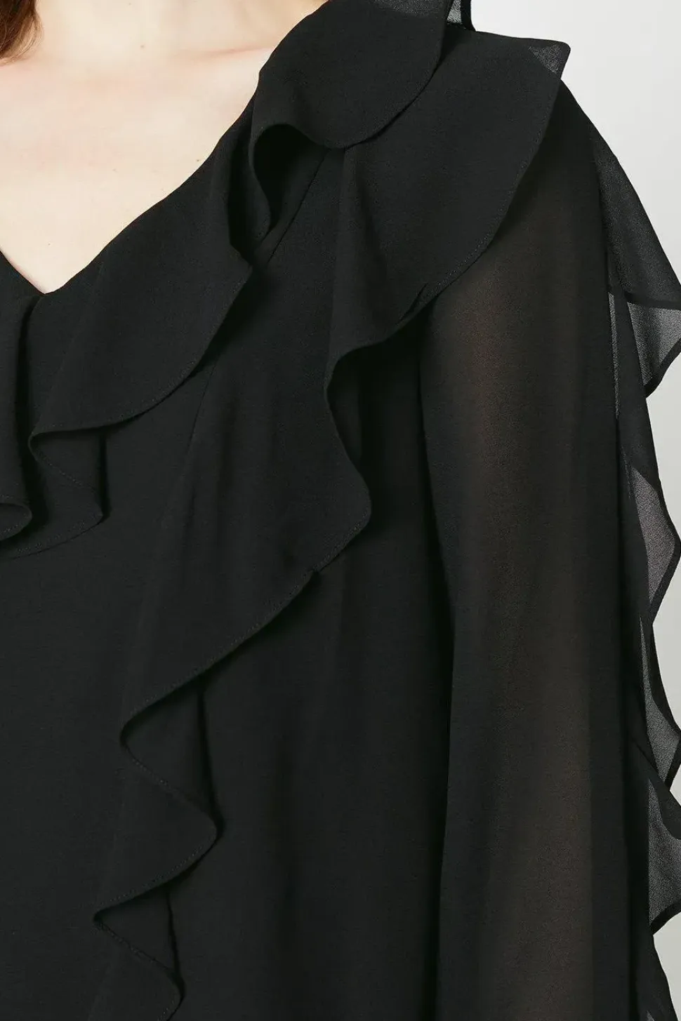 Ruffle V Neck Detail Sleeve Blouse