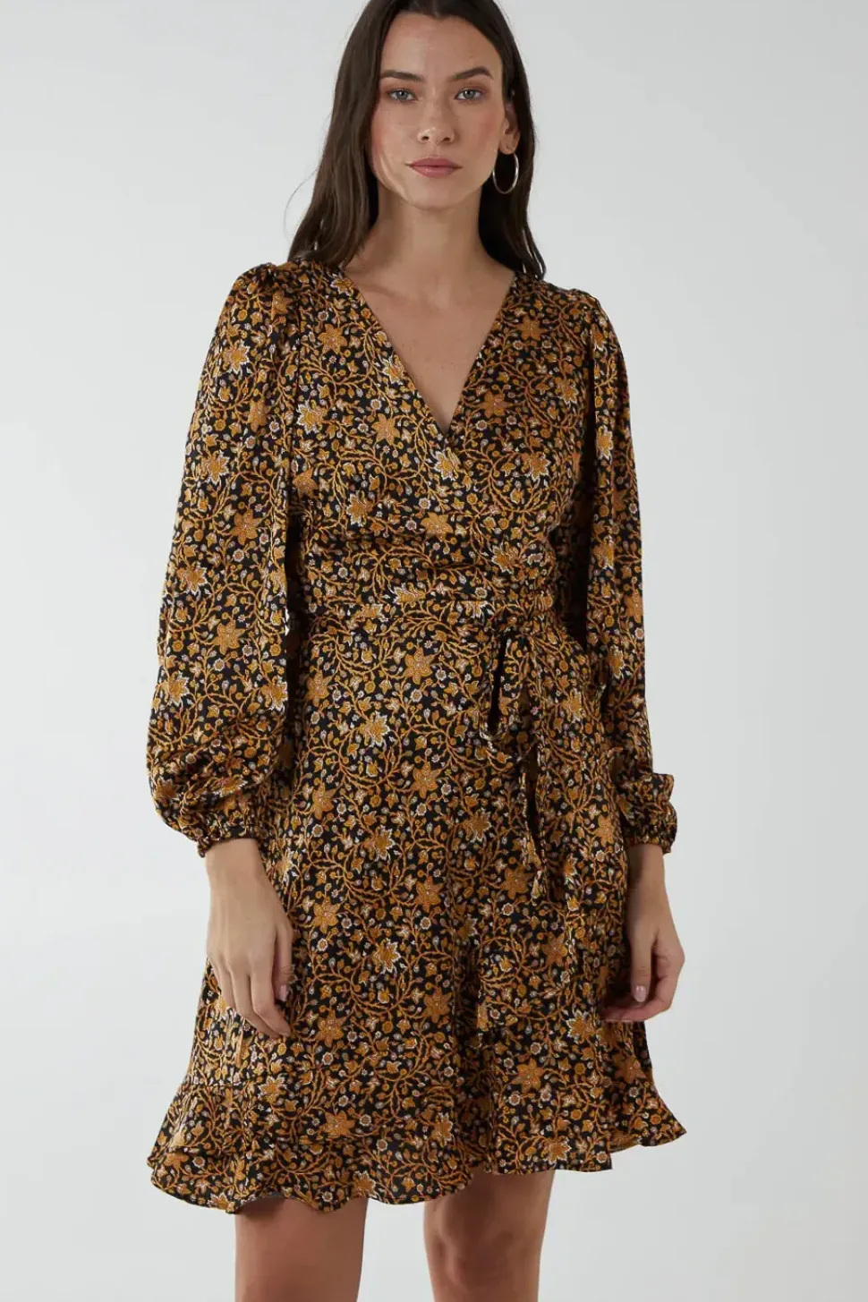Ruffle Wrap Tie Dress