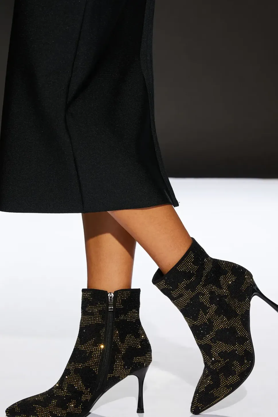 Runway 1.8.1.8 Camo Diamante Pointed Ankle Boots