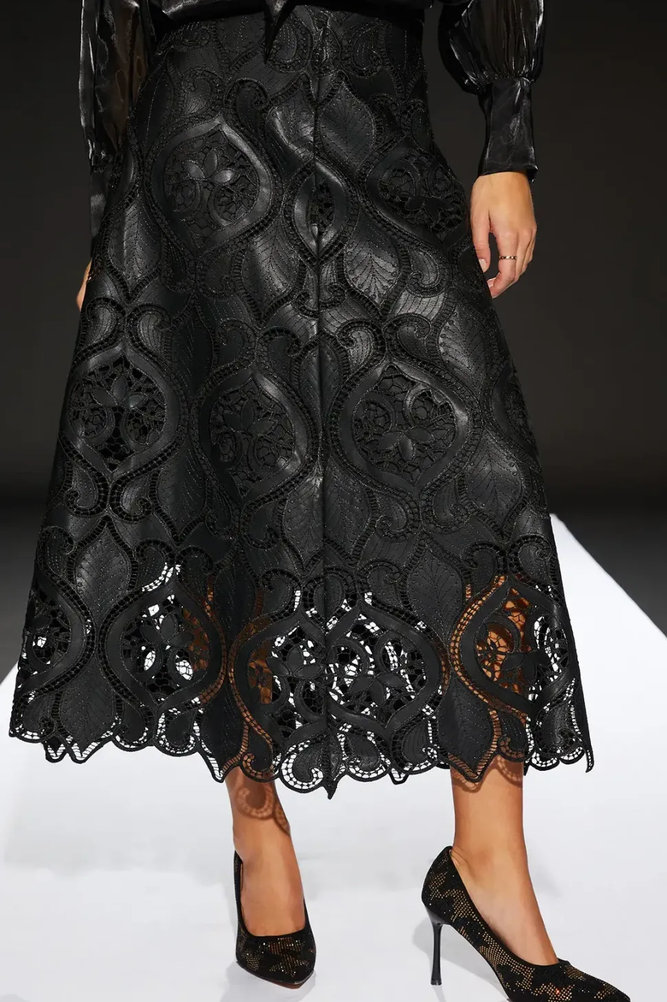 Runway 1.8.1.8 Faux Leather Laser Cut Trim Skirt