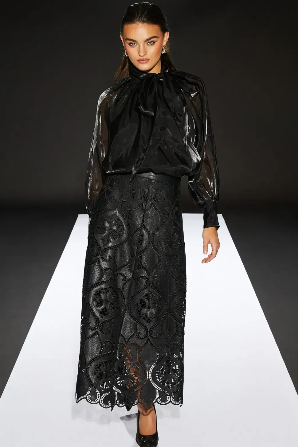 Runway 1.8.1.8 Faux Leather Laser Cut Trim Skirt