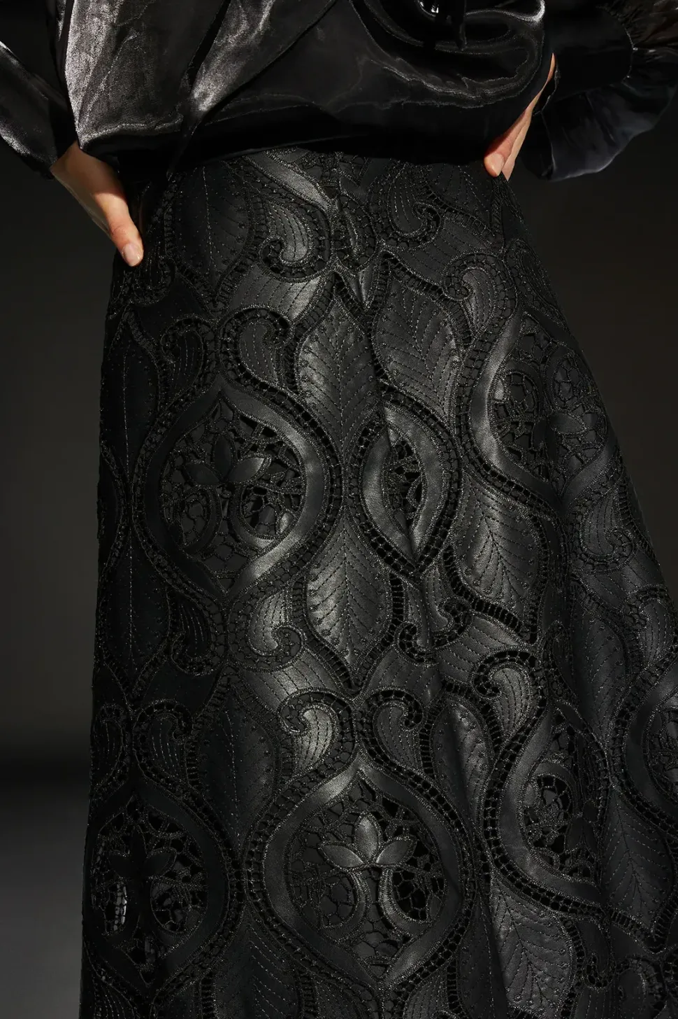 Runway 1.8.1.8 Faux Leather Laser Cut Trim Skirt