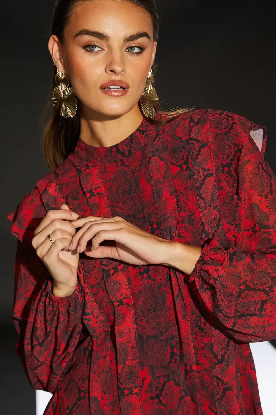 Runway 1.8.1.8 Snake Print Pleat Detail Mini Dress