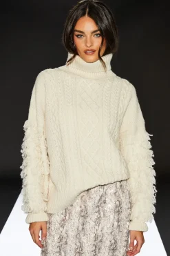 Runway 1.8.1.8 Wool Blend Shaggy Sleeve Cable Knit Jumper