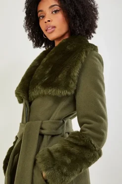Sadie Faux Fur Trim Wrap Coat