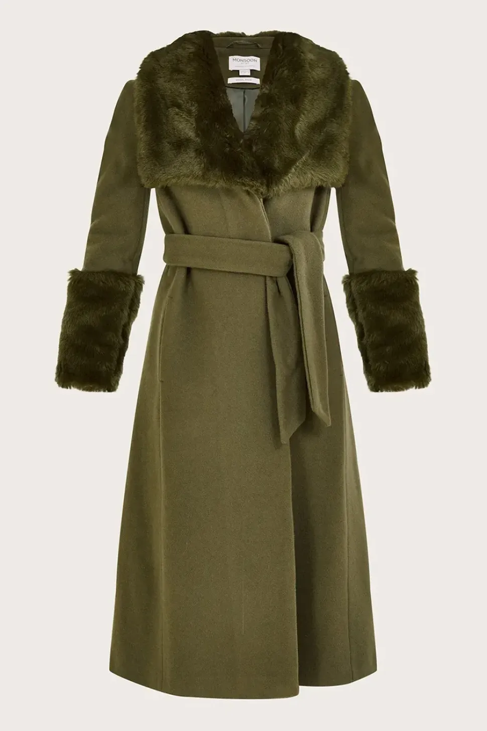 Sadie Faux Fur Trim Wrap Coat