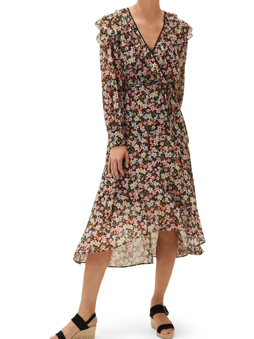 Sadie Floral Chiffon Ruffle Dress-Floral