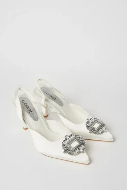 Samia Bridal Satin Jewelled Brooch Detail Slingback High Heel Court Shoes