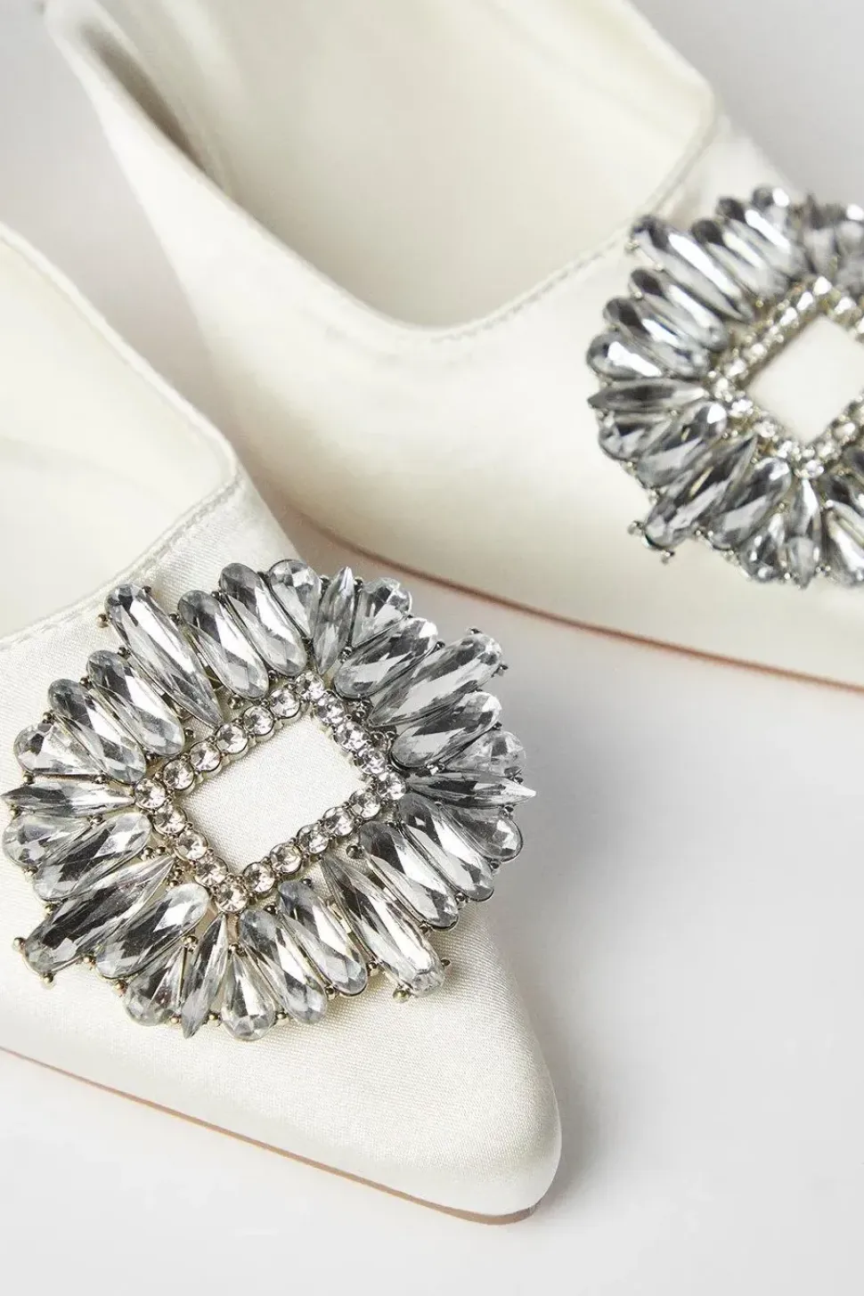 Samia Bridal Satin Jewelled Brooch Detail Slingback High Heel Court Shoes