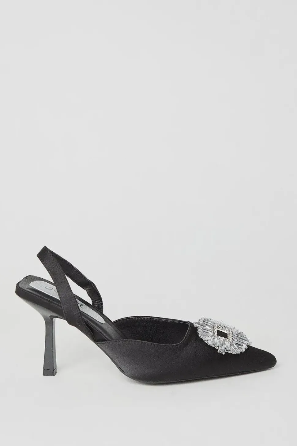 Samia Satin Jewelled Brooch Detail Slingback High Heel Court Shoes