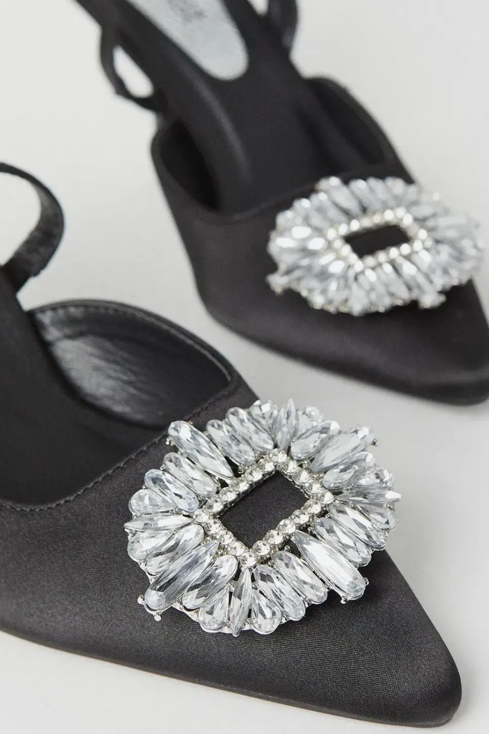 Samia Satin Jewelled Brooch Detail Slingback High Heel Court Shoes